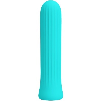 Vibrador azul turquesa com textura e formato alongado.