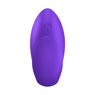 Dispositivo eletrônico roxo com botão em relevo