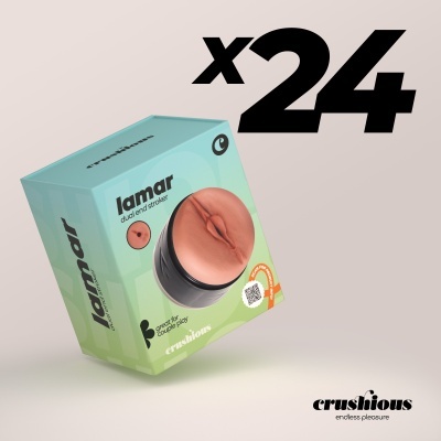 Caixa de produto azul com estimulador sexual e texto x24