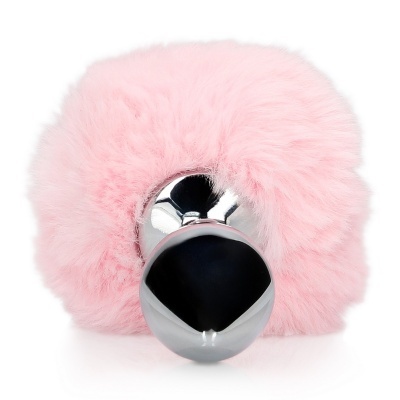 Plug anal metálico com base de pelo rosa