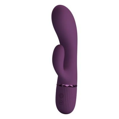 Vibrador roxo anatómico com base texturada e botões