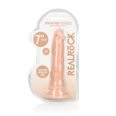 Dildo realista cor de pele sem testículos com ventosa na embalagem