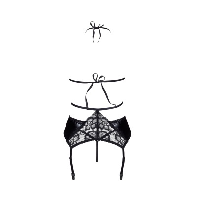 Conjunto de lingerie preto com renda floral e tiras finas