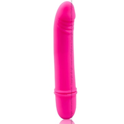 Vibrador cor-de-rosa com textura lisa e linhas onduladas na parte superior