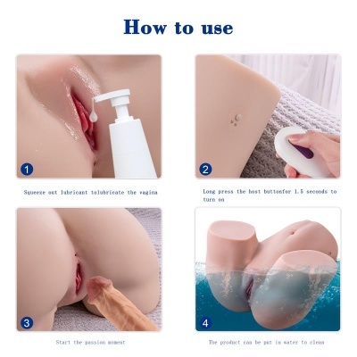 Instruções de uso de produto sexual anatómico em silicone com controlo remoto e lubrificante