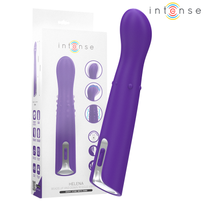 Vibrador roxo de silicone com embalagem branca da marca Intense