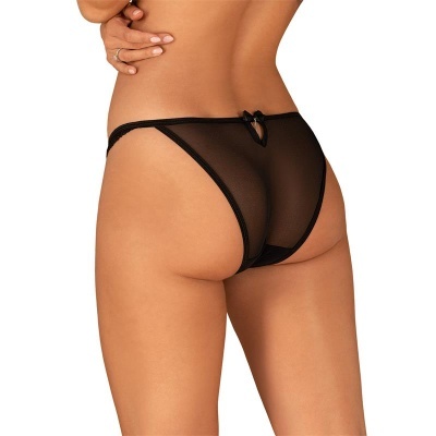 Cueca feminina transparente preta com laço na parte de trás