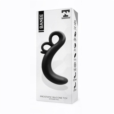 Embalagem branca de brinquedo prostático preto em silicone da marca TARDENOCHE