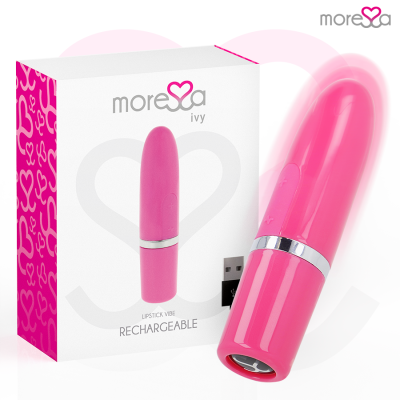 Vibrador recarregável cor de rosa com embalagem branca e rosa com corações