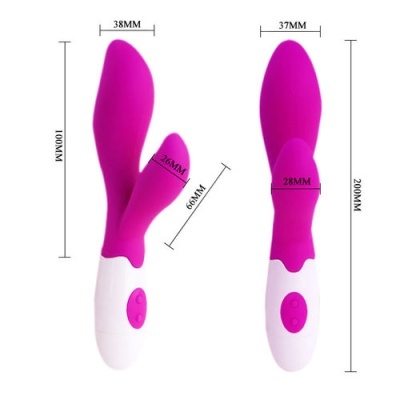 Dois vibradores cor-de-rosa com punhos brancos e botões cor-de-rosa sobre fundo branco