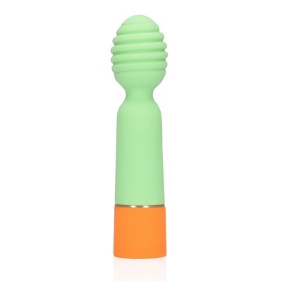 Massageador verde com base laranja e cabeça texturizada