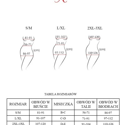 Tabela de tamanhos para lingerie com perímetros e copas
