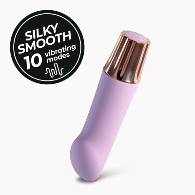 Vibrador lilás com tampa dourada e selo SILKY SMOOTH 10 vibrating modes