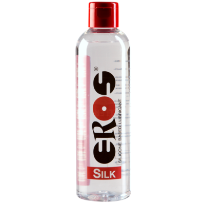 Frasco de lubrificante EROS Silk transparente com tampa vermelha