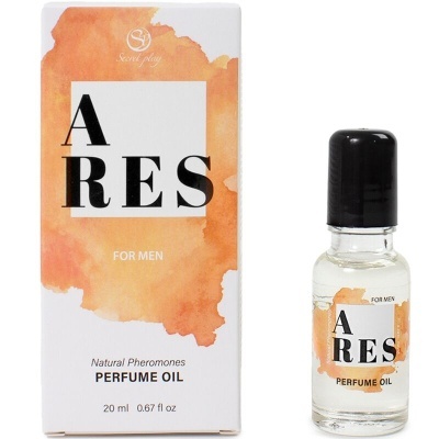 Óleo perfumado ARES para homens com embalagem branca e detalhe laranja