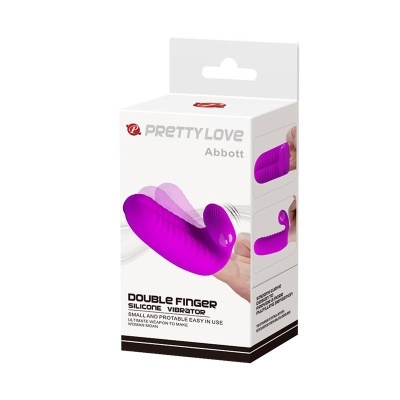 Embalagem de vibrador duplo em silicone roxo com textura