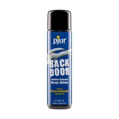 Frasco de lubrificante Pjur Back Door com rótulo azul