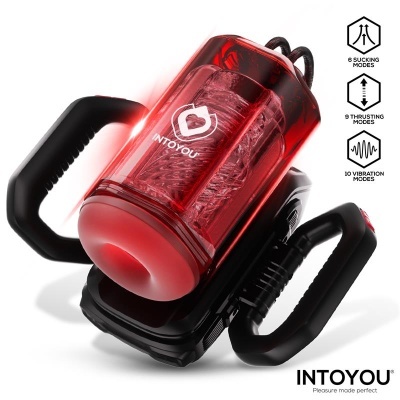 Produto eletrônico vermelho e preto com texto IN TOYOU e modos de funcionamento indicados