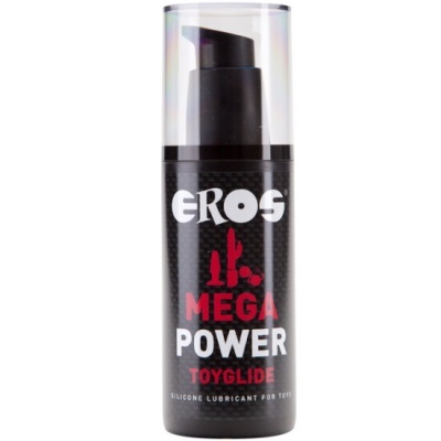 Frasco preto de lubrificante EROS Mega Power Toyglide com tampa transparente