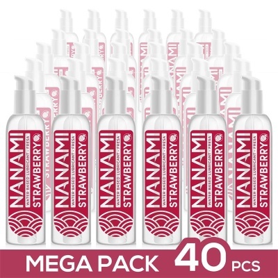 Pack de 40 lubrificantes NANAMI morango com embalagem vermelha e branca