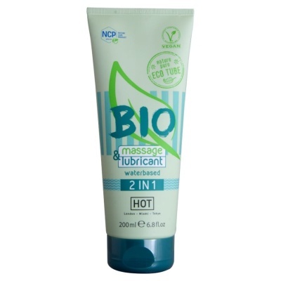Bisnaga branca e azul de lubrificante e massagem BIO