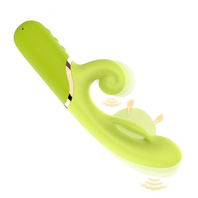 Vibrador verde claro com design anatómico e detalhe dourado