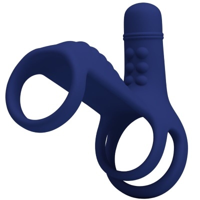 Anel silicone azul escuro com orifícios e estimulador texturizado