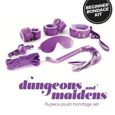 Conjunto de bondage roxo para principiantes com vários acessórios de pelúcia