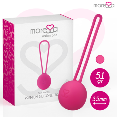 Bola de treino Kegel rosa em silicone com alça e embalagem branca com texto e detalhes rosa