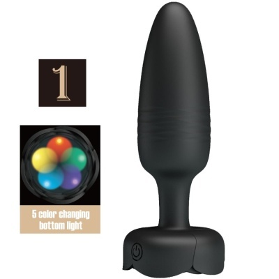 Plug anal preto com luz colorida na base