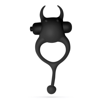 Anel preto com duas extensões laterais e bola na extremidade inferior.