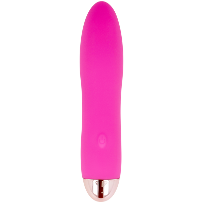 Vibrador rosa com botão e base prateada