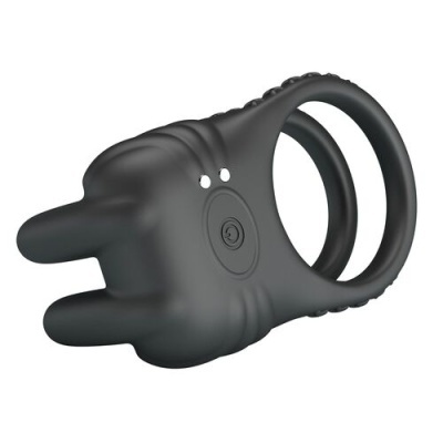 Anel preto de silicone com textura e botão, fundo branco