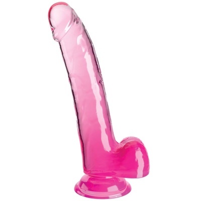 Dildo cor-de-rosa translúcido com base de ventosa