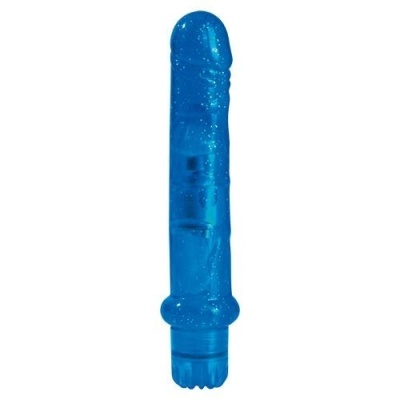 Vibrador azul translúcido com brilho e base de controlo