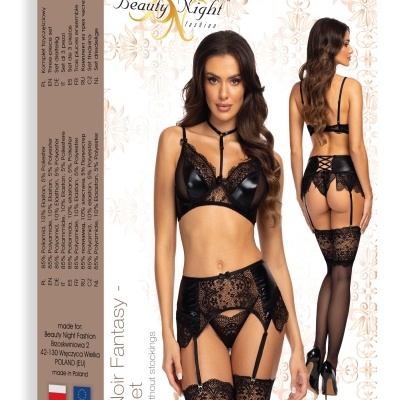 Conjunto de lingerie preta com renda e cintas-liga