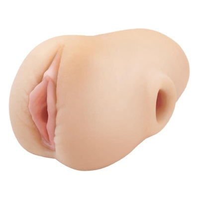 Dispositivo em silicone cor de pele com duas aberturas distintas