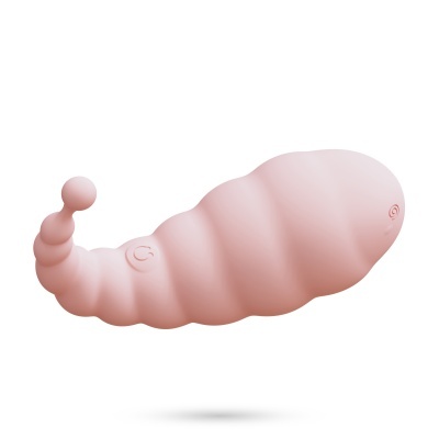 Objeto rosa de silicone segmentado em forma de lagarta
