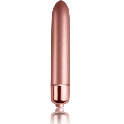 Vibrador compacto rosa metálico com superfície lisa