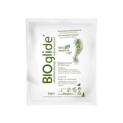 Embalagem branca de amostra de lubrificante natural BIOglide