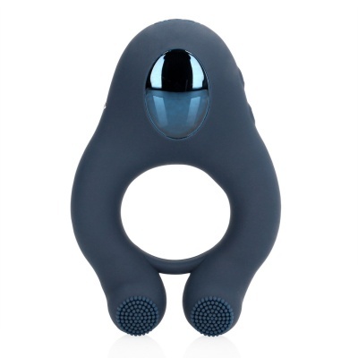 Anel vibrador preto com textura e detalhe brilhante