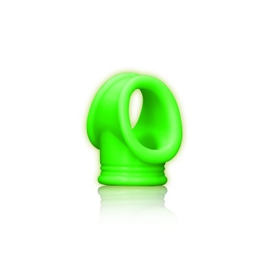 Peça verde em silicone com dois anéis conectados em fundo branco