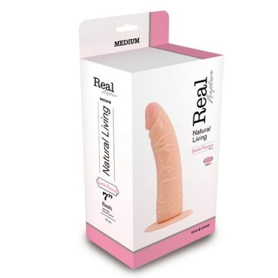 embalagem de dildo realista médio cor pele com texto