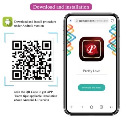Smartphone com aplicação Pretty Love e código QR para download Android