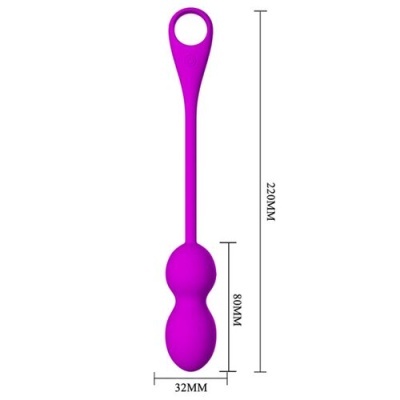 Objeto roxo alongado com esferas e alça circular.