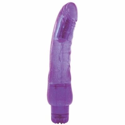 Vibrador roxo translúcido com textura ondulada e base ajustável