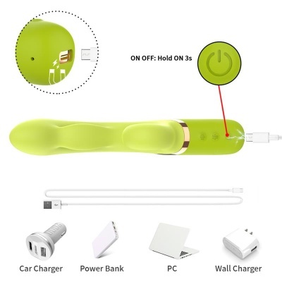 Dispositivo elétrico verde com cabo USB e opções de carregamento