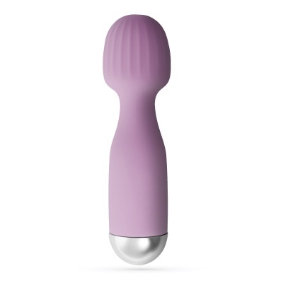Produto vibrador rosa claro em silicone com base prateada