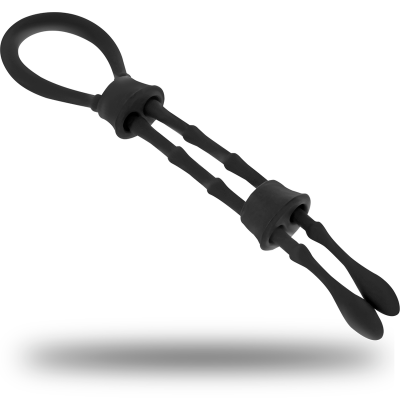 Produto em silicone preto com hastes flexíveis e pontas achatadas sobre fundo branco