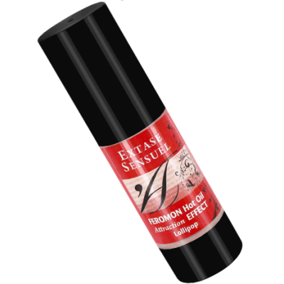 Frasco preto com rótulo vermelho de óleo perfumado Extase Sensuel